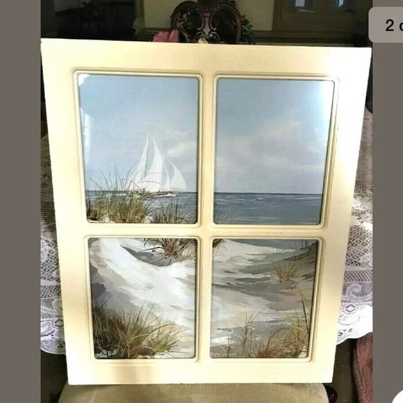 Wood Window Frame Wall Hanging Seashore Shabby - Picture 2 of 8